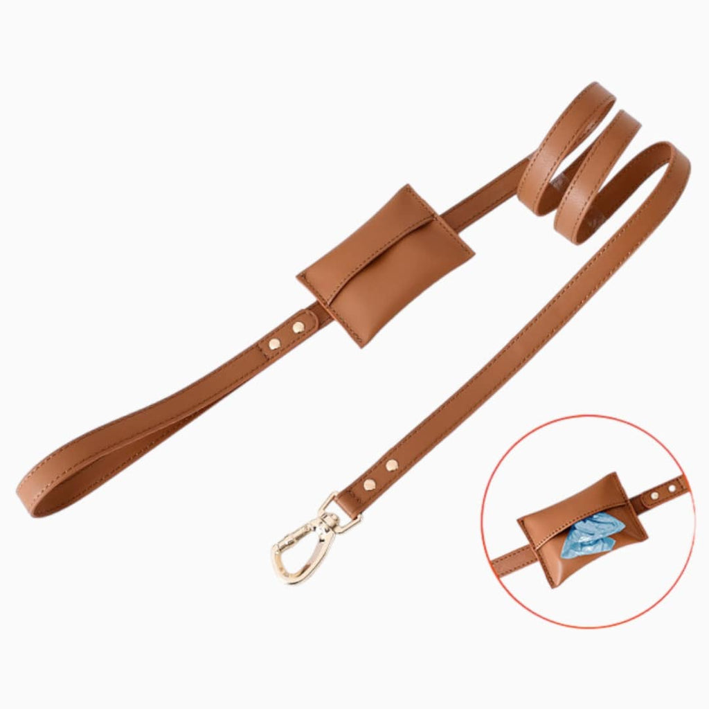 The Pluto Leather Leash With Poop Bag - Verter Pets - Collars, fashion, Leather
