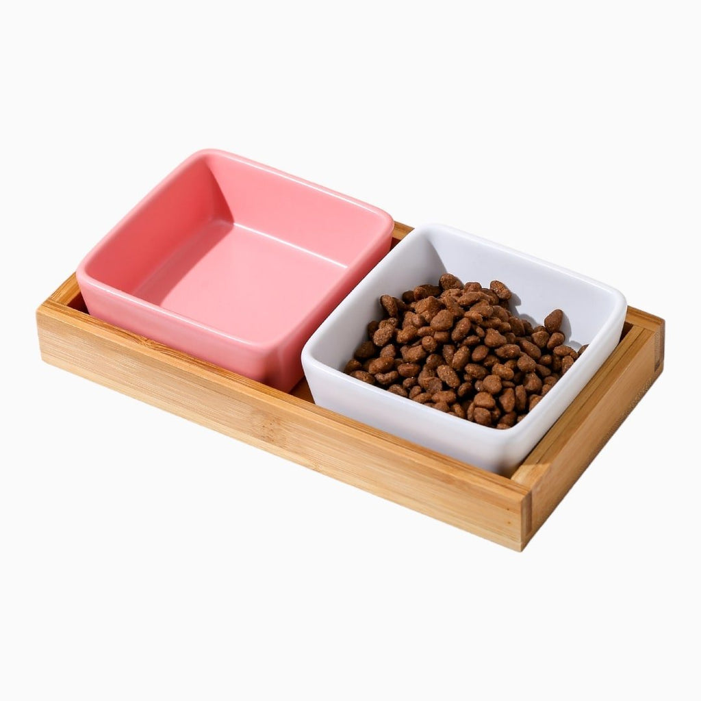 Double Ceramic Bowl With Tray - Verter Pets - Bowl, Feeding, Food