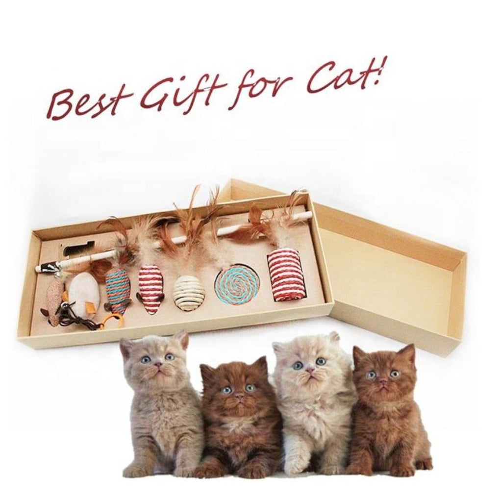 Gift Set of 8 Sisal Toys With Wooden Pole For Cats - Verter Pets - Fun, Toys,